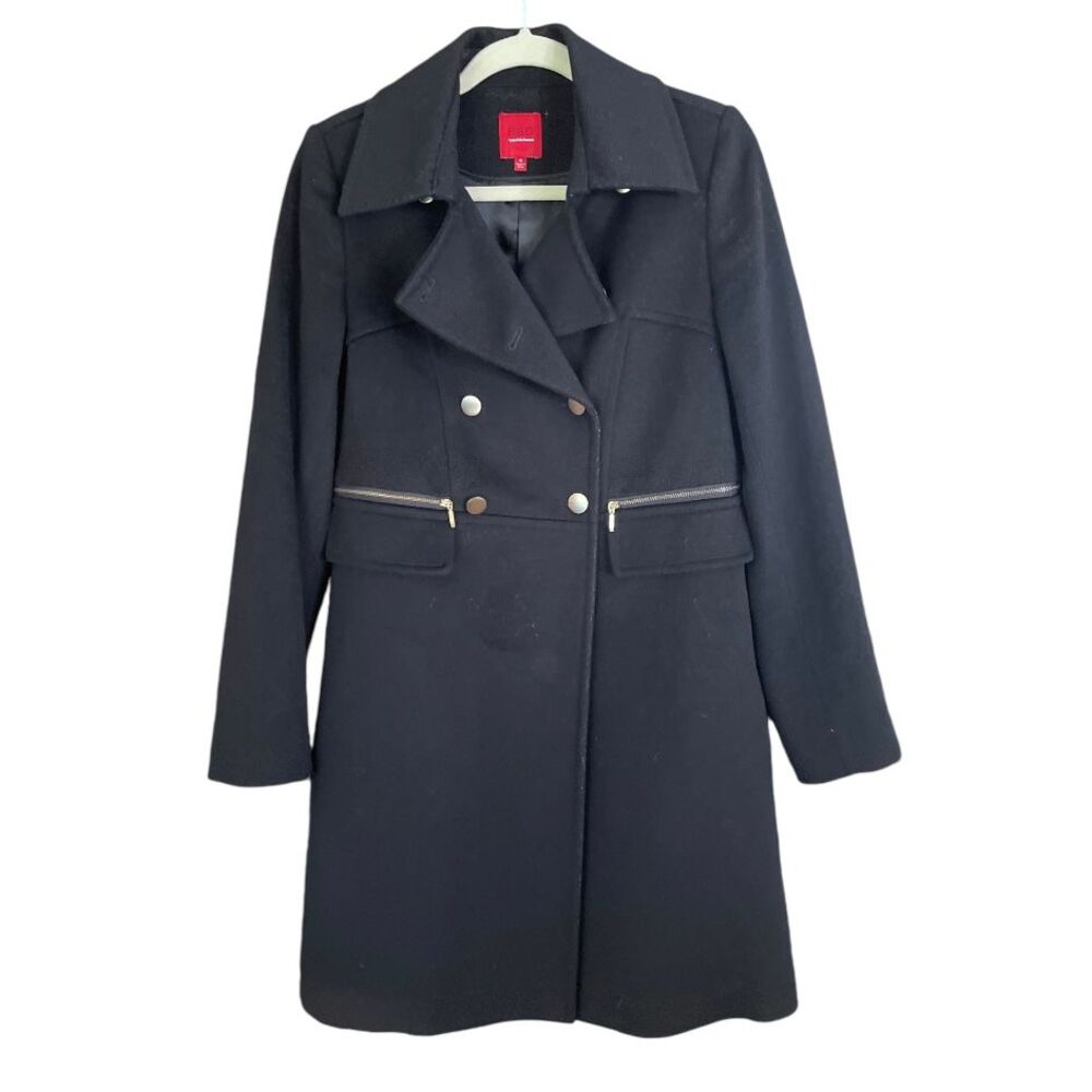 Saks Fifth Avenue 100% Wool Lined Overcoat Trench Black with Gold Buttons‎ 6